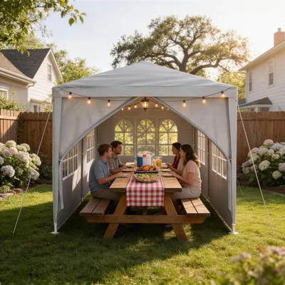 Produktbild von YZNAHRE Pavillon 3x6m Polyester Partyzelt mit Seitenteilen und Fenstern Gartenpavillon UV Schutz Wasserdicht Windschutz Gartenzelt Zelt Outdoor, Grau
