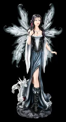 Produktbild von Große Elfen Figur mit Zauberstab und Drache - Feen Statue