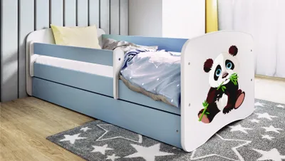 Produktbild von Kinderbett Jugendbett Panda 2 70x140, 80x160, 80x180 cm - Komplettset mit Matratze, Schublade & Rausfallschutz