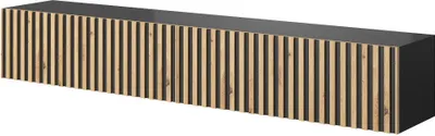 Image de Selsey TV-Lowboard Telire Noir avec chêne Wotan - Façades à lamelles ,175 cm de large