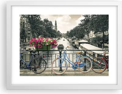 Produktbild von Gerahmtes Poster - Weißer Rahmen - Amsterdam Fahrräder Brücke - 40x30 cm - Wand Bild - Wanddeko - Wandbilder - Kunstposter - Wandposter - Bilderrahmen - Bilder - Kunstdruck - P2WAA40x30-4503