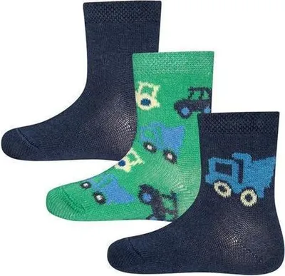 Produktbild von ewers 3er Pack Socken Fahrzeuge grün marine 16-17