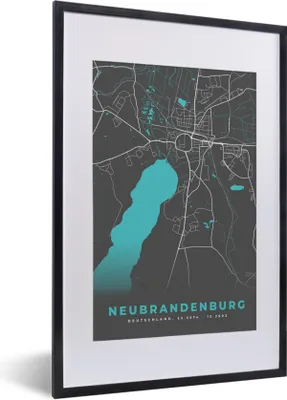 Produktbild von MuchoWow® Gerahmtes Poster Deutschland - Blau - Neubrandenburg - Stadtplan - Karte 40x60 cm - Poster mit Schwarzem Bilderrahmen Wandposter Rahmen Foto Bilder - Poster in Rahmen