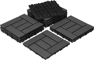 Produktbild von Jayseuw WPC 11 x Holzfliesen Terrassenfliesen á 30 x 30 x 2.2 cm, Anthrazit, 1m² WPC Klickfliesen, Balkonfliesen wetterfest