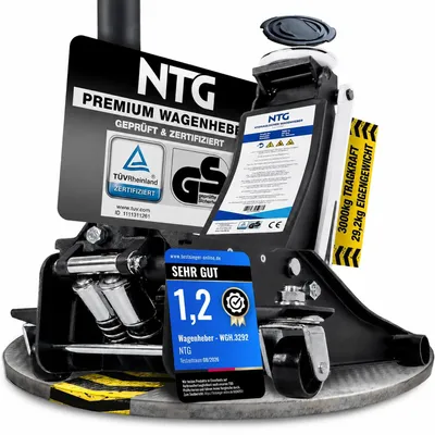 Produktbild von NTG HYDRAULISCHER WAGENHEBER 3T PRO – Flacher Wagenheber Hydraulisch mit Doppelzylinder – 75–505 mm Hubhöhe – NUR 29,6 KG SUV & PKW