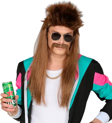 Produktbild von 80er Jahre Herren Perücke in dunkelblond - Redneck Perücke mit Schnurrbart