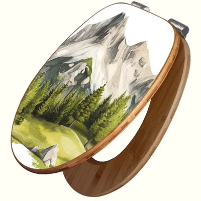 Produktbild von banjado Design WC Sitz Bambus Absenkautomatik -Alpine Landschaft - Toilettendeckel mit Absenkautomatik Holz/hochwertiger Bambus Klodeckel/WC-Sitz für alle gängigen Toiletten [TDB2 13272]