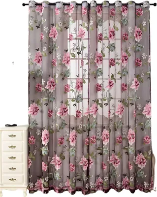 Imagen del producto de Cortina de rosas de primavera translúcida: elemento de cortina de poliéster que permite el paso de la luz, 1 unidad, ideal para salones, dormitorios y baños