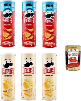 Produktbild von Testpaket Chips, Original und Emmental der unwiderstehliche Snack in der praktischen Dose knackige Chips Einzelpackung 6x 175g + Italian Gourmet polpa 400g