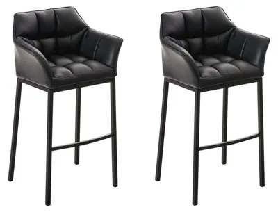 Produktbild von CLP 2er Set Barhocker Damaso Kunstleder mit Vierfußgestell aus Metall bis 240 kg | Farbe schwarz Gestell Farbe schwarz