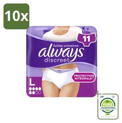 Obrázek produktu pro 10 kusů kalhotek Always Discreet pro inkontinenci – velikost L – balení