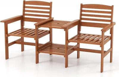 Obrázok produktu pre Drevená súprava záhradného nábytku na terasu s konferenčným stolíkom a slnečníkom