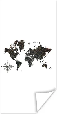 Produktbild von MuchoWow® Poster Weltkarte - Gold - Schwarz - Windrose 20x40 cm - Plakat - Foto