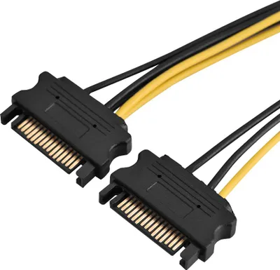 Obrázok produktu pre 15 pinový duálny SATA samec na 8 pinový PCI-E PCI Express napájací kábel 0,4 m