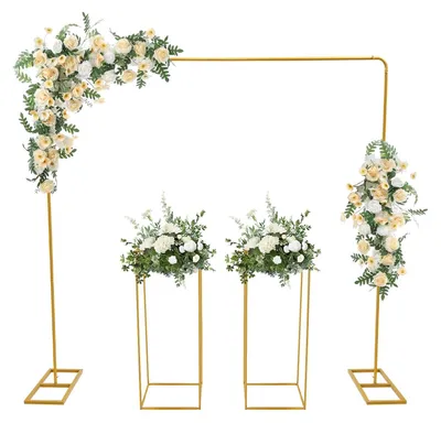 Immagine prodotto di Arco nuziale 2 m x 2 m - Arco per matrimoni - Arco in metallo - Supporto per fiori - Struttura per arco di palloncini - Colore oro - Arco decorativo