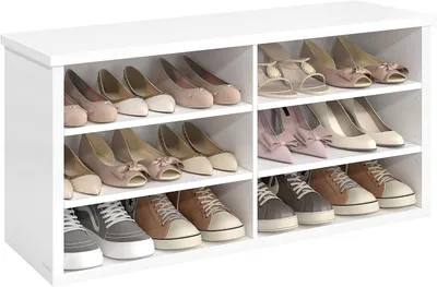 Zdjęcie produktu dla Półka na buty – stojak na buty z 6 otwartymi przegródkami i siedziskiem – regulowane półki – 100 x 29,5 x 50 cm – styl rustykalny