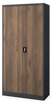 Produktbild von Metallschrank C34 Aktenschrank Aufbewahrungsschrank Umkleideschrank Spind Kleiderstange Pulverbeschichtung Metall Abschließbar 185 cm x 90 cm x 45 cm Anthrazit/Nussbaum
