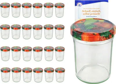 A set of glass jars with decorative lids and a recipe booklet.