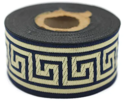 Productafbeelding van Jacquard Lint 1.3 inch Breed 10m Blauw en Goud voor Decoraties