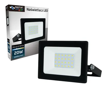 Obrázek produktu pro Reflektor MasterLED SMD Tiga 20W 4500K neutrální bílá - 1600lm, IP65, černý, 230V - hliník pro venkovní použití a zahradu