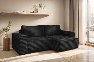 Produktbild von Ecksofa Schlafsofa MADLEN Stoff Velo Schwarz Ottomane Rechts