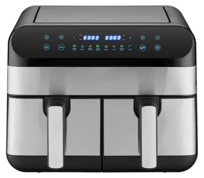 Obrázek produktu pro Digitální horkovzdušná fritéza – Dual Zone Airfryer – objem 9 l – 500 W, 240 V – 12 programů, dotykový LED displej – nepřilnavý povrch z PTFE – černá
