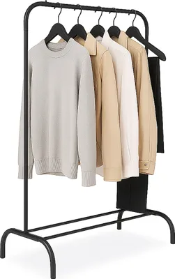 Produktbild von Relaxdays Kleiderständer, HBT: 150 x 110 x 40 cm, mit Ablage & Kleiderstange, Metall, stabil, Garderobenständer, schwarz