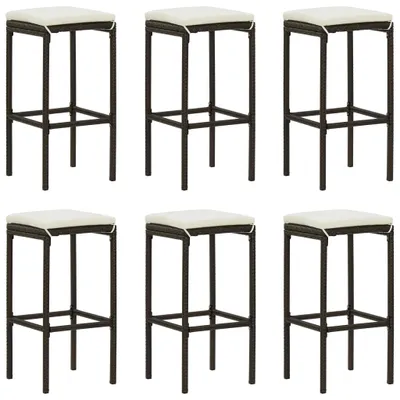 Image de vidaXL Tabouret de bar avec coussin 6 pcs. Marron Poly rotin