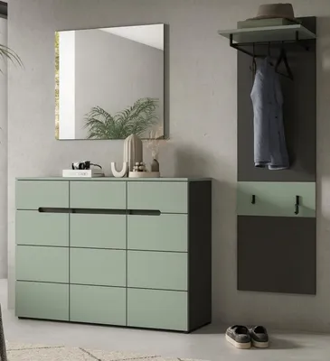 Produktbild von Garderobe Set 3-teilig "Cooper" in salbei und grau 180 cm, Soft-Close