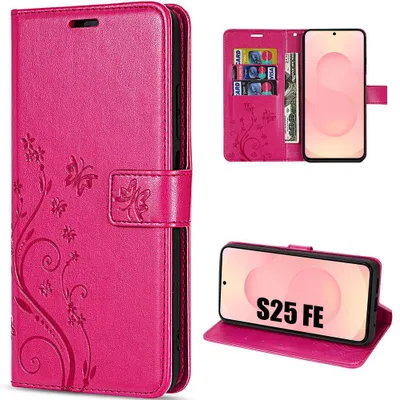 Image de Coque pour Samsung Galaxy S25 FE, Protection Antichoc Anti-Rayures CuirPolyuréthaneFuchsia Motif Relief Floral