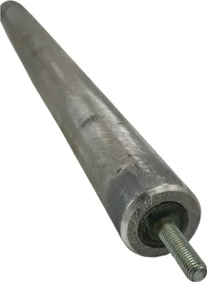 A metal anode rod with a threaded bolt protruding from one end, shown against a white background.