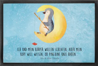 Produktbild von Mr. & Mrs. Panda fußmatte Pinguin Mond 50 x 75 cm - Eisblau - Geschenk, schlafen, Schuhabstreifer, Schlafzimmer, Süßigkeiten, Schmutzmatte, Schmutzfangmatte, Angel