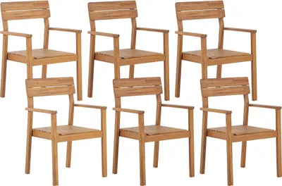 Produktbild von BELIANI Gartenstuhl 6er Set Akazienholz Hellbraun mit Armlehnen Rustikaler Stil Outdoor Stühle für Garten Terrasse