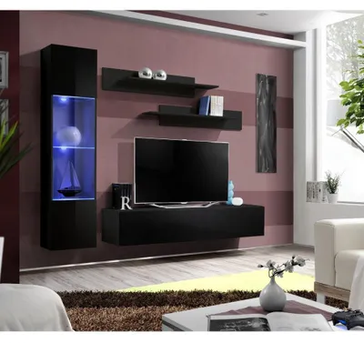 Image de Ensemble meuble TV mural - Fly III - 210 cm x 190 cm x 40 cm - Noir