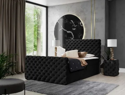 Produktbild von Bett Doppelbett Boxspringbett CHESTER LUX mit 2 Bettkasten Pocket-Matratze und Topper , H3 ( 180x200 cm , Schwarz - Riviera 100 )