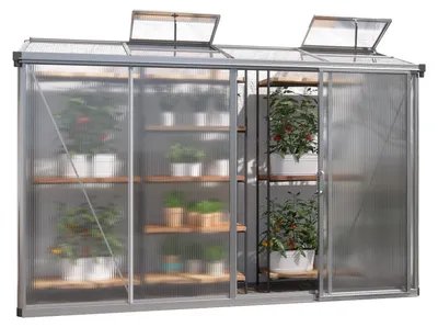 Zdjęcie produktu dla GFP szklarnia Adena 14 szklarnia przyścienna rama aluminiowa - 294x77 cm - grube panele poliwęglanowe ok. 10 mm