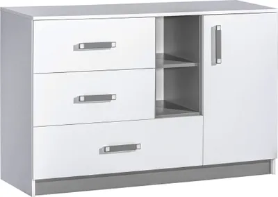Produktbild von Furniture24 Kommode Sideboard TRAFIKO 07 mit 3 Schubladen und 1 Tür Weiß/Grau