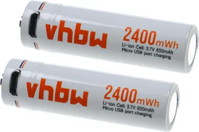 Produktbild von vhbw 2x AA Mignon Akkus mit Micro USB-Anschluss (650 mAh, 1,5 V, Li-Ion)