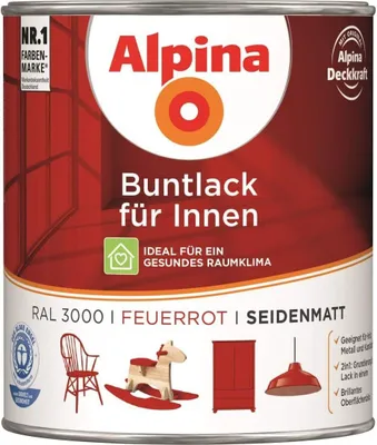 Produktbild von Alpina Buntlack Metalllack 0,75L feuerrot Ral 3000 seidenmatt Innen