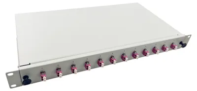 Produktbild von helos LWL 19" Spleissbox 12 x LC Duplex OM4, spleißfertig, grau