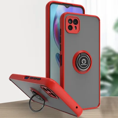 Produktbild von Moto G50 5G Hülle, Ring Halter Ständer Matte Transluzent TPU Rahmen Stoßfest Schutzhülle für Motorola Moto G50 5G Rot