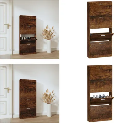 Produktbild von vidaXL Schuhschrank Räuchereiche 59x17x150 cm Holzwerkstoff - Schuhregal - Schuhregale - Schuhaufbewahrung - Schuhschrank