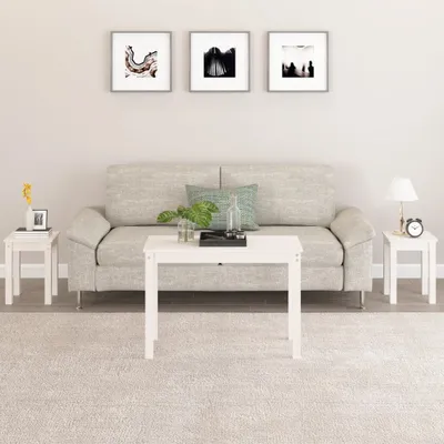 Produktbild von The Living Store Satztische 3 Stk. Weiß Massivholz Kiefer
