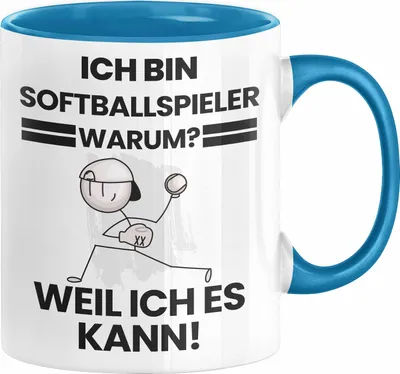 Produktbild von Softballspieler Geschenk Tasse Lustiger Spruch Ich Bin Softballspieler Warum Weil Ich Es Kann Geschenkidee Bester Softballspieler Geburtstag Kaffee-Becher (Blau)