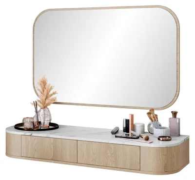 Produktbild von MIRJAN24 Schminktisch Lygrint mit Spiegel, Schminktisch, Stilvoll Wohnzimmer Kollektion (Farbe: Eiche Cremona / Marmor Weiß + Gold)