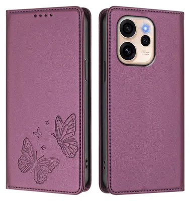 Image de Étui en cuir pour Oppo Reno15 Pro, motif papillon, étui à rabat avec porte-appareil, violet