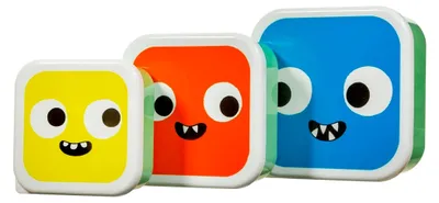 Produktbild von 3er-Set Monster Lunchboxen aus Polypropylen in Rot, Blau und Gelb für Snacks