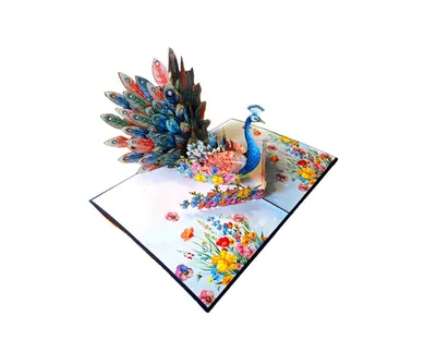 Obrázok produktu pre Farebné blahoželanie s pávom, kreatívne 3D pop-up blahoželanie s motívom páva na narodeniny, svadobné blahoželania, Deň matiek