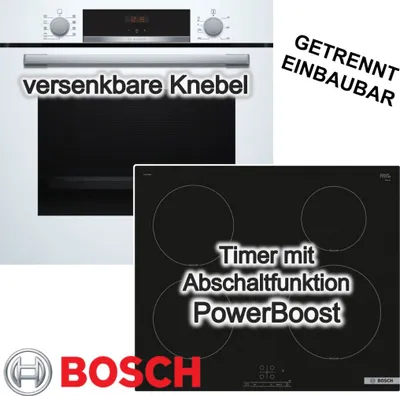 Produktbild von Herdset BOSCH Backofen weiß EcoClean + Induktionskochfeld Booster autark 60cm