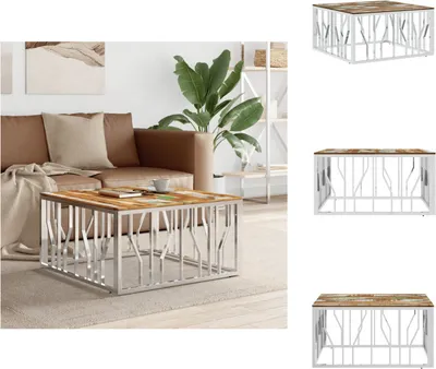 Produktbild von vidaXL Couchtisch Silbern Edelstahl und Altholz Massiv -  Couchtische